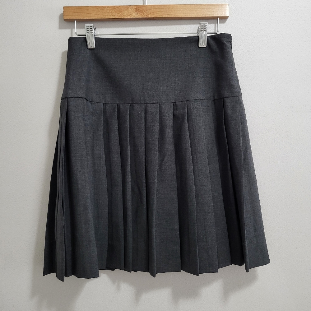 Theory Wool Pleated A-Line Charcoal Gray Mini Skirt Size 4